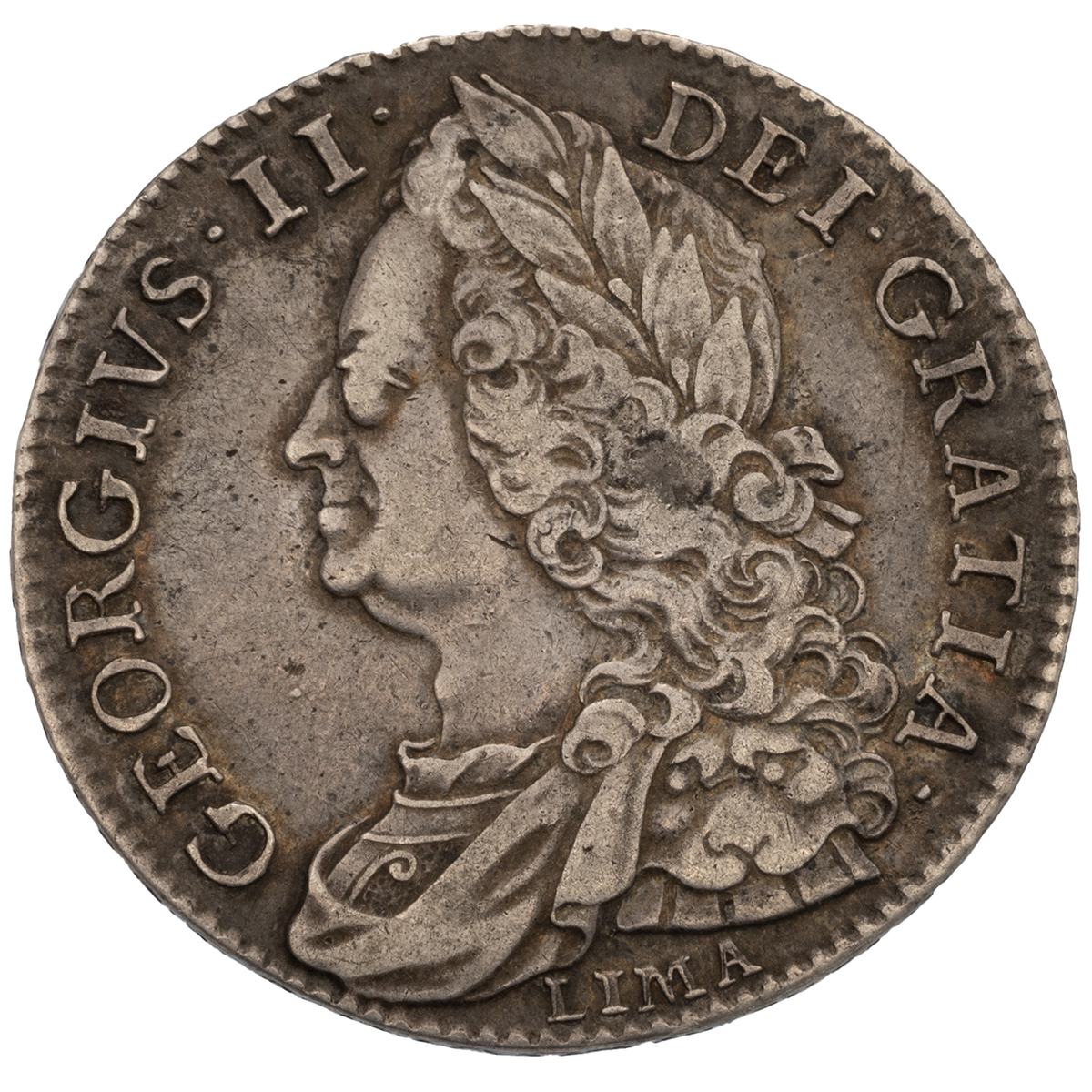 1746 King George II silver 'LIMA' Halfcrown with 'DECIMO NONO' edge (S 3695A, Bull 1688, ESC 606)...