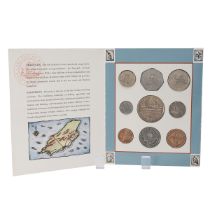 1990 Isle of Man Pobjoy Mint BU nine-coin set in original sleeve packaging. Includes nine coins o...