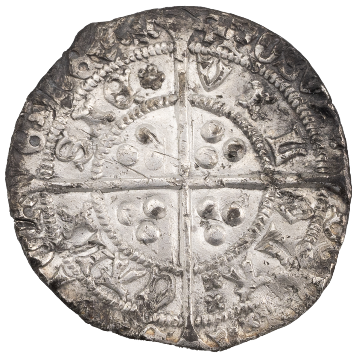 1431-1432/3 King Henry VI Pinecone-mascle issue silver Calais mint Groat (S 1875). Obverse: facin... - Image 2 of 2