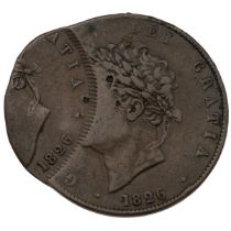 1826 George IV copper Halfpenny with impressive misstrike error with around 20% double struck (S ...