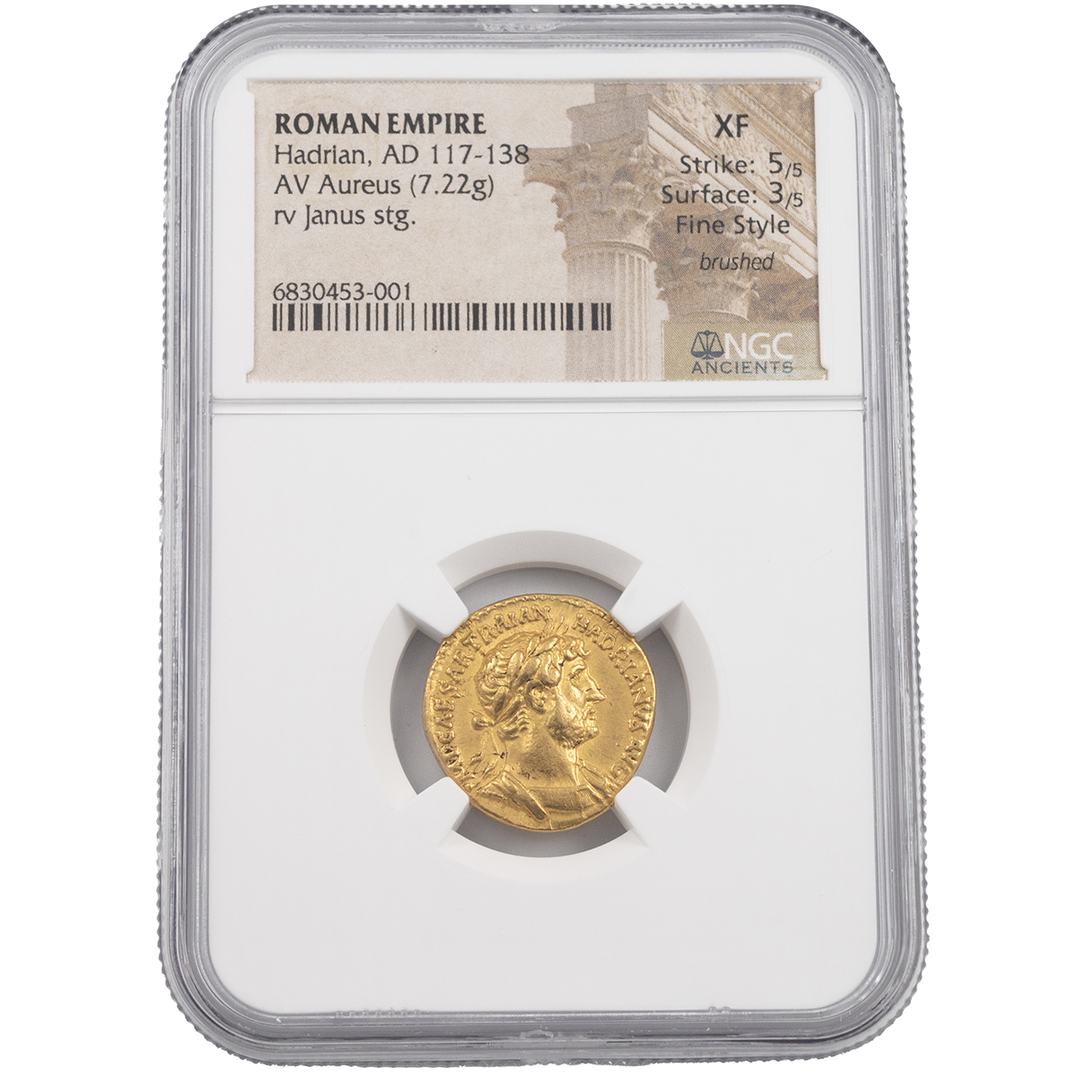 117-138 AD Roman Empire, Hadrian AV gold Aureus with Janus graded XF by NGC Ancients (RIC 509). O...