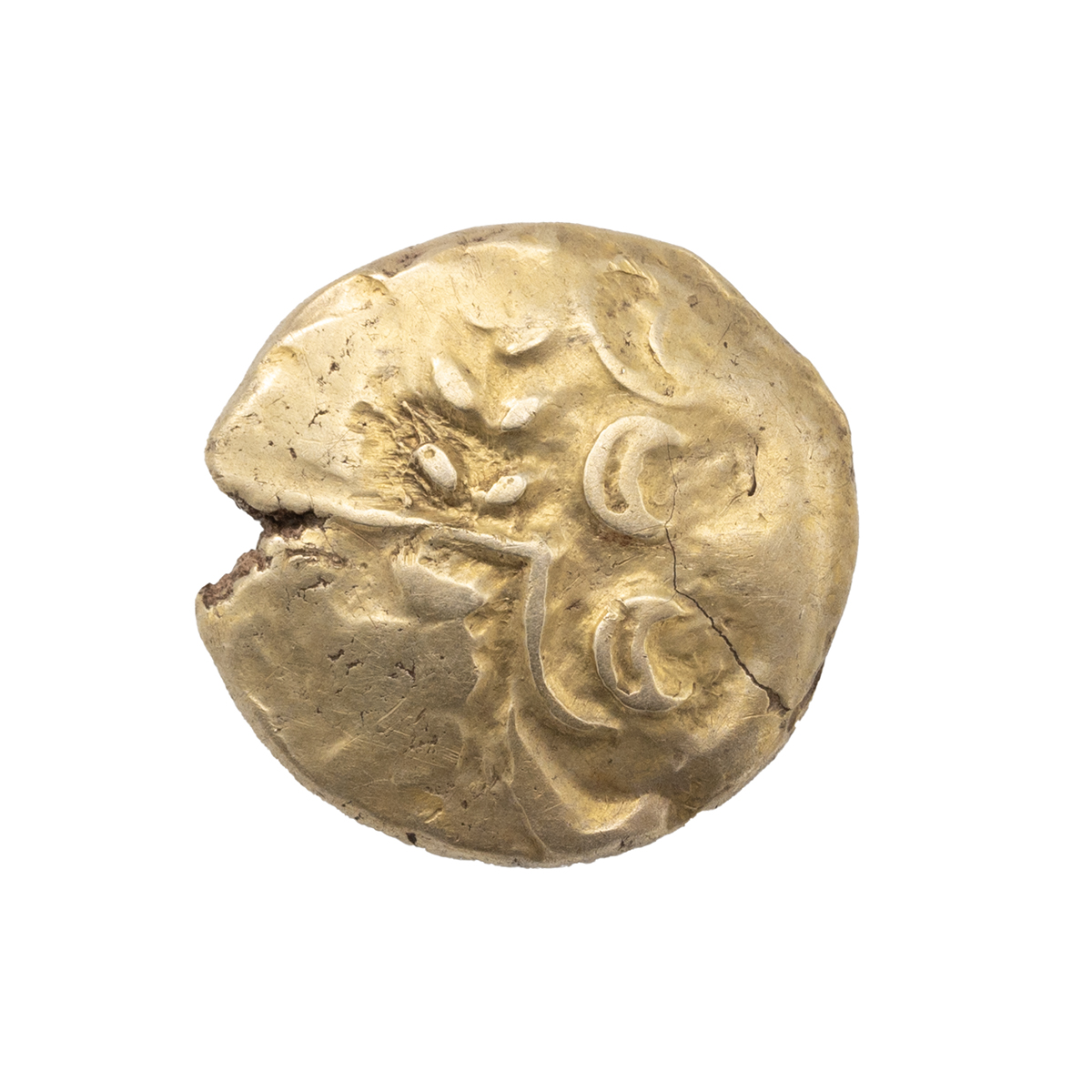 Circa 65 BC 'Chute' type British A gold Stater (S 22, ABC 746). Obverse: wreath and crescents. Re... - Image 2 of 2