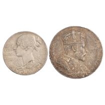 Two (2) small silver official medals from The Royal Mint, issued around 1900. Includes (1) 1897 Q...