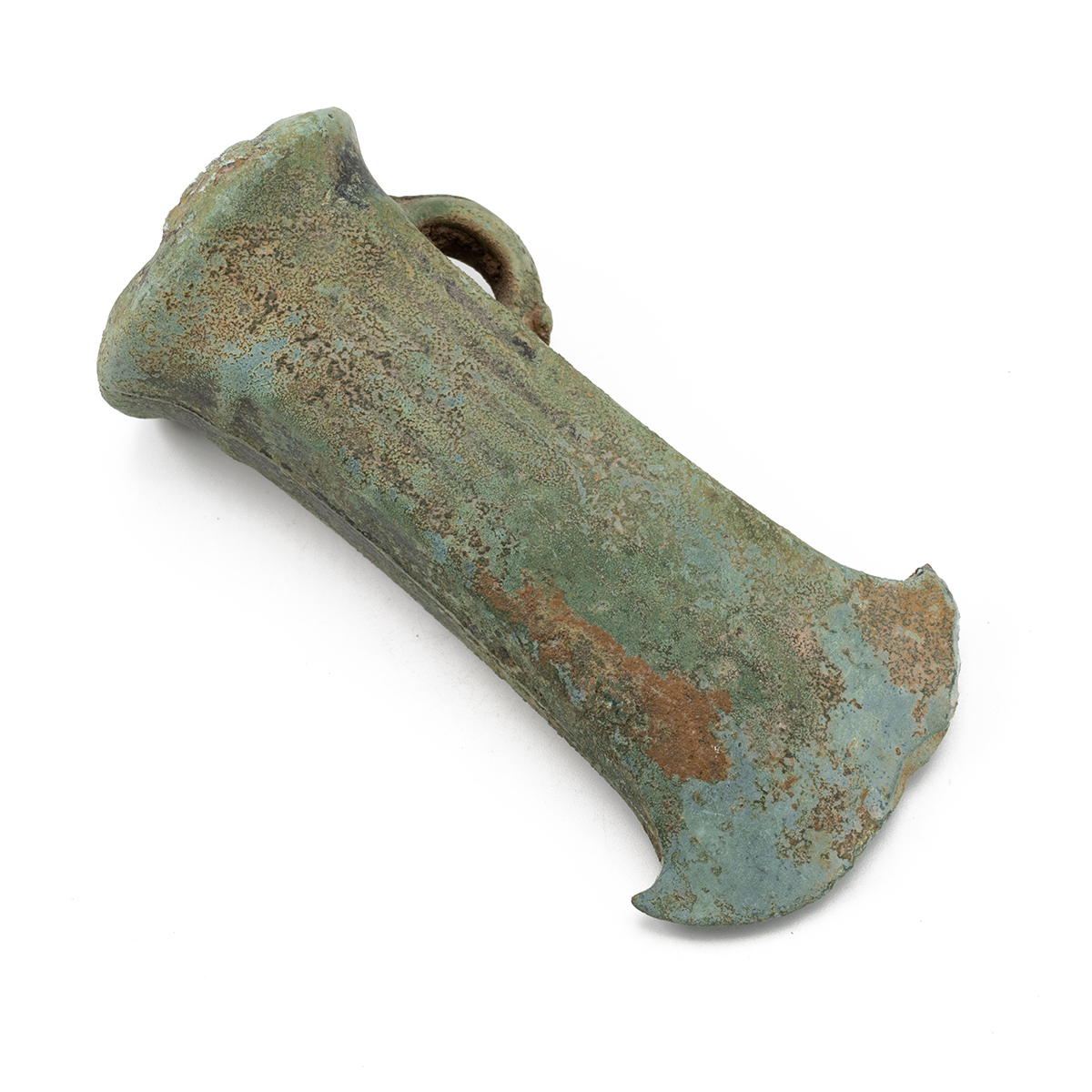 Circa 1000-750 BC Bronze Age socketed axe head with loop suspension and ornamental six-rib design... - Image 2 of 4