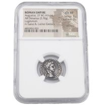 27 BC-14 AD Augustus silver AR Denarius, struck at the mint of Lugdunum, graded Ch VF (RIC 207). ...