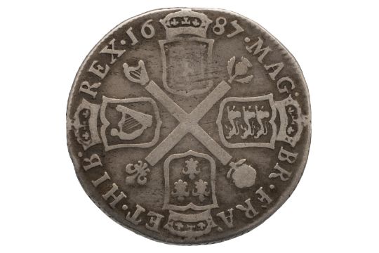 1687 King James VII rare Scottish silver Ten Shillings coins (S 5641). Obverse: laureate draped b... - Image 2 of 2