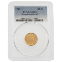 1926 United States Sesquicentennial 900 gold Quarter Eagle $2.50 graded MS65 by PCGS. Obverse: Li...