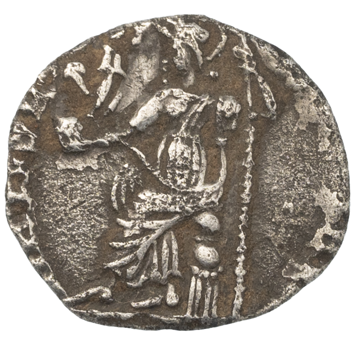 393-423 AD Honorius silver AR Half Siliqua, rare, uncertain mint. Obverse: pearl diademed bust, d... - Image 2 of 2