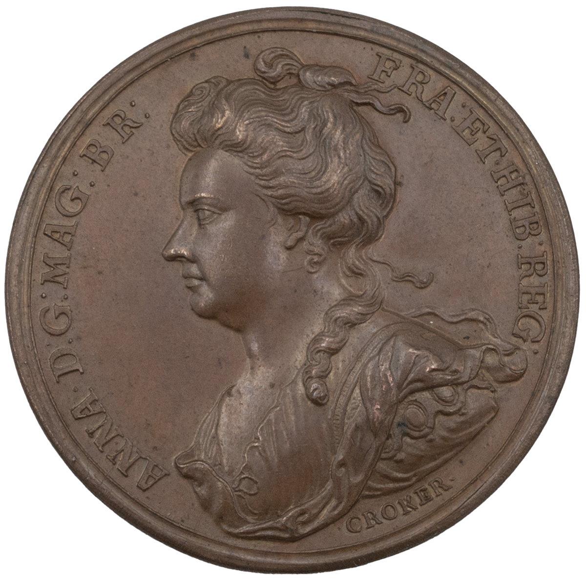1704 Queen Anne Battle of Blenheim small bronze medal (Eimer 409). Obverse: draped, uncrowned bus...