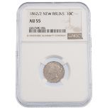 1862/2 New Brunswick Canadian provinces 2 over 2 10 Cents (10¢) graded AU 55 by NGC. Obverse: lef...