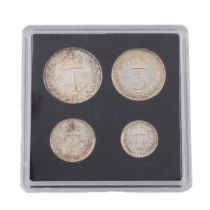 1964 Queen Elizabeth II four-coin silver Maundy Money set. Includes (1) 1964 Maundy Fourpence, (2...