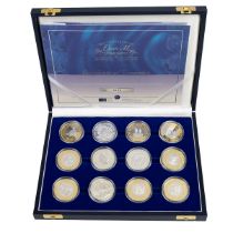 2002 Queen Elizabeth, the Queen Mother Memorial silver proof 12-coin Royal Mint Crown set, some w...