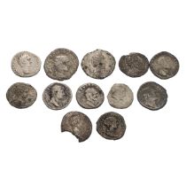 Twelve (12) Roman silver AR coins, a range of Emperors, mints and grades, one plated, one broken....