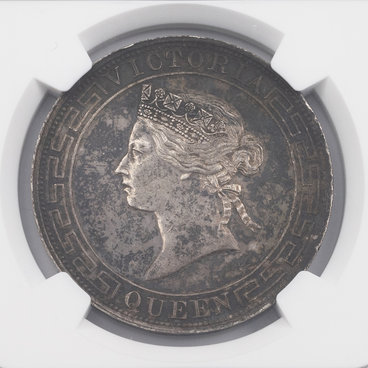 1867 Hong Kong Mint Queen Victoria 'City Hall' medallic silver Dollar graded AU DETAILS by NGC. O... - Image 2 of 4