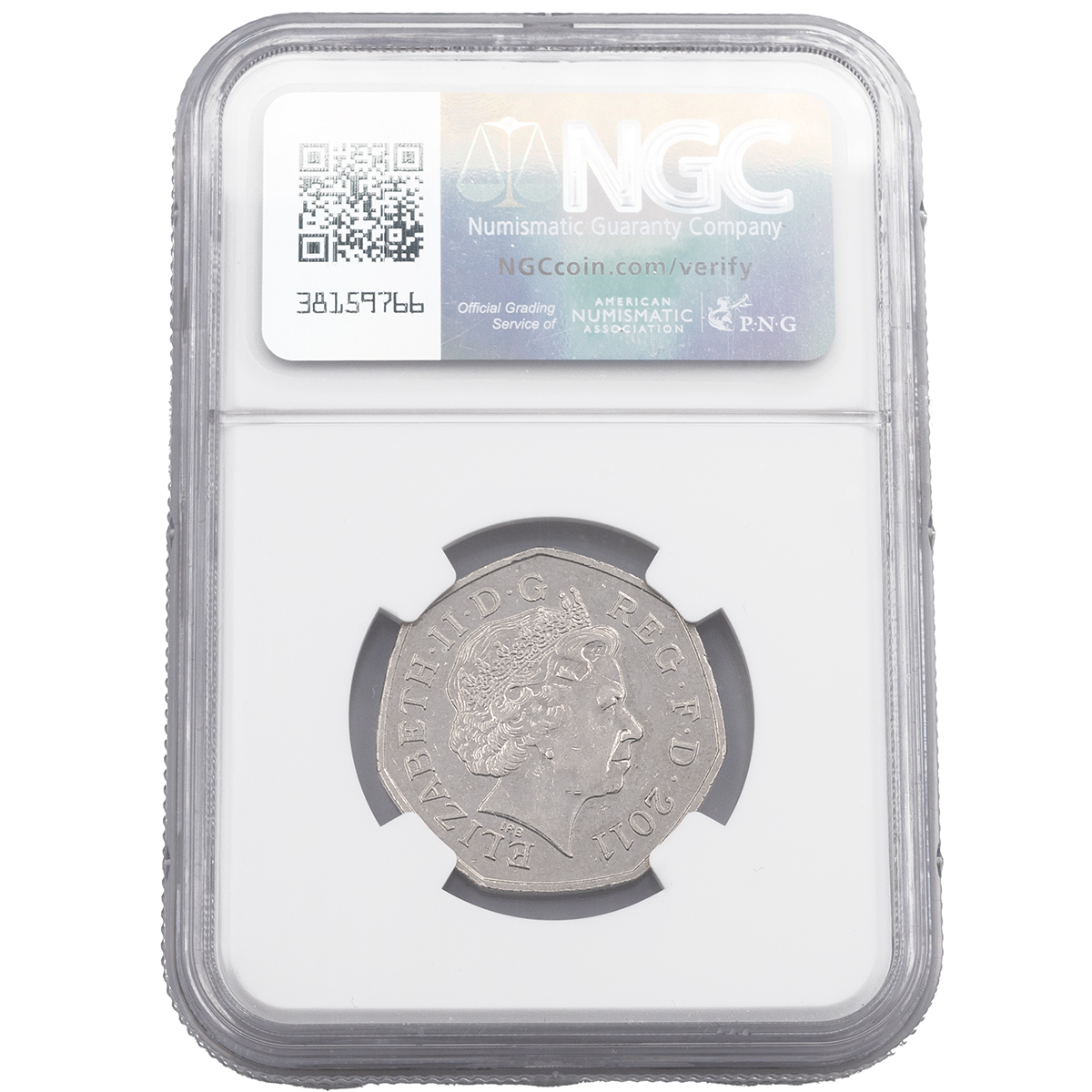 2011 Olympic Aquatics 50p with rare lines over the face variation, graded AU 53 by NGC. Obverse: ... - Image 2 of 4