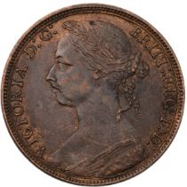 1891 'Bun Head' bronze Penny from late in the reign of Queen Victoria (S 3954). Obverse: type 12 ...
