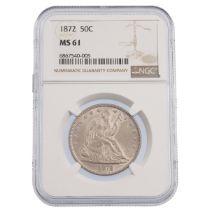 1872 United States Seated Liberty Philadelphia silver Half Dollar 50¢ graded MS 61 by NGC (KM 99)...