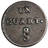 1833 Republic of Chile tiny Quarter Real silver coin (KM 90). Obverse: 'UN CUART.' (one quarter) ...