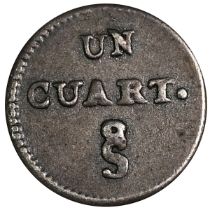 1833 Republic of Chile tiny Quarter Real silver coin (KM 90). Obverse: 'UN CUART.' (one quarter) ...