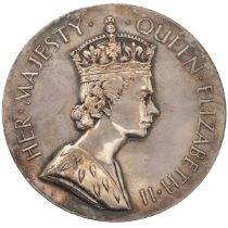 1953 Queen Elizabeth II 76 millimetre large silver medallion (Eimer 2084a, BHM 4445). Obverse: ri...
