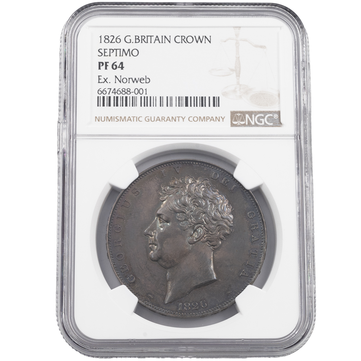 1826 proof Crown of King George IV, ex Norweb collection, graded PF 64 by NGC (S 3806, Bull 2336)...