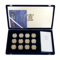 2000 Queen Mother Centenary 100th birthday 12-coin silver proof Crown set from The Royal Mint. In...