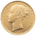 1884-M Queen Victoria Melbourne mint gold 'Young Head' Sovereign (Marsh 65, S 3854A). Obverse: Wi...