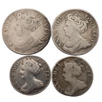 Four (4) Queen Anne post-Union with Scotland silver Shillings and Sixpences. Includes (1) 1711 Sh...