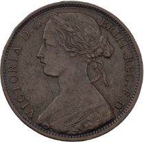 1863 Queen Victoria bronze 'Bun Head' Penny with rare open 3 to date (S 3954). Obverse: type 6 la...