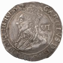 1632-1633 Charles I group D hammered silver Sixpence, Tower under the King (S 2811). Obverse: fou...