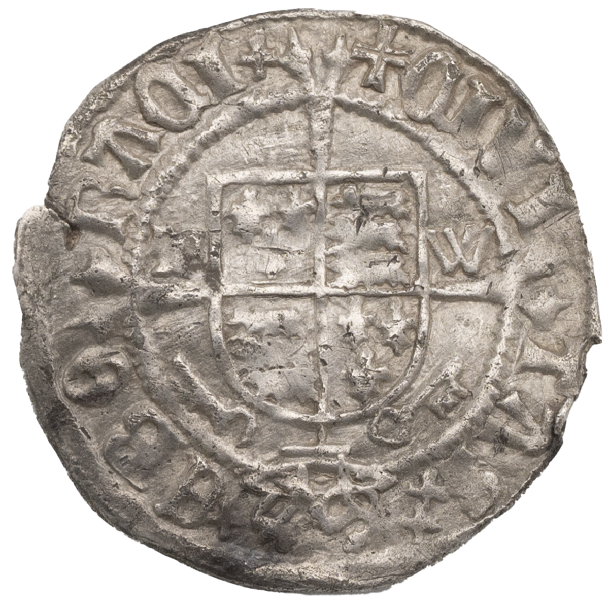 1514-1526 scarce Henry VIII silver York mint Halfgroat voided cross mintmark and TW to reverse (S... - Image 2 of 2