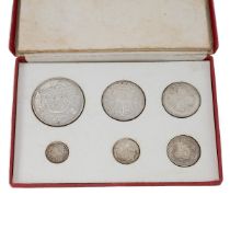 1927 King George V silver 6-coin specimen proof set in a card box of issue including 'Wreath' Cro...