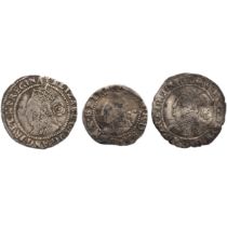 Three (3) Queen Elizabeth I hammered silver coins. Includes (1) 1580 Threepence with a Latin cros...