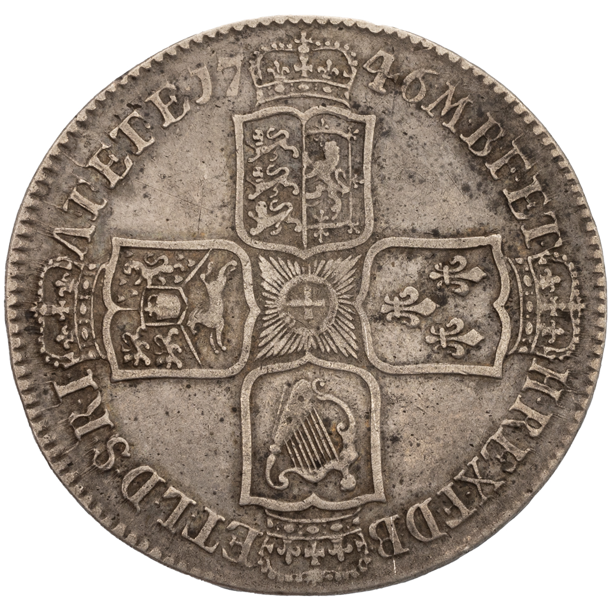 1746 King George II silver 'LIMA' Halfcrown with 'DECIMO NONO' edge (S 3695A, Bull 1688, ESC 606)... - Image 2 of 2