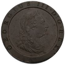 1797 King George III Soho Mint copper 'Cartwheel' Twopence coin (S 3776). Obverse: laureate drape...