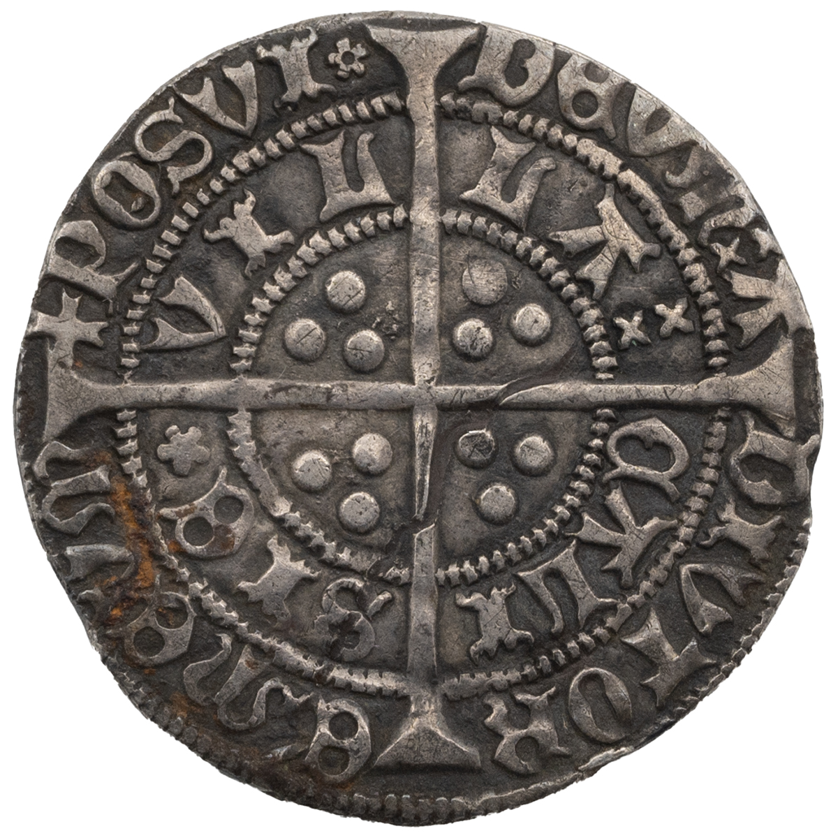 1422-1430 King Henry VI Annulet Issue silver Groat, struck at Calais, annulets by neck (S 1837). ... - Image 2 of 2