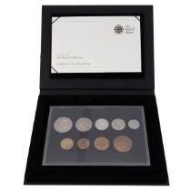 1950 King George VI Proof Collection 9-coin set repackaged in a black folio by The Royal Mint in ...