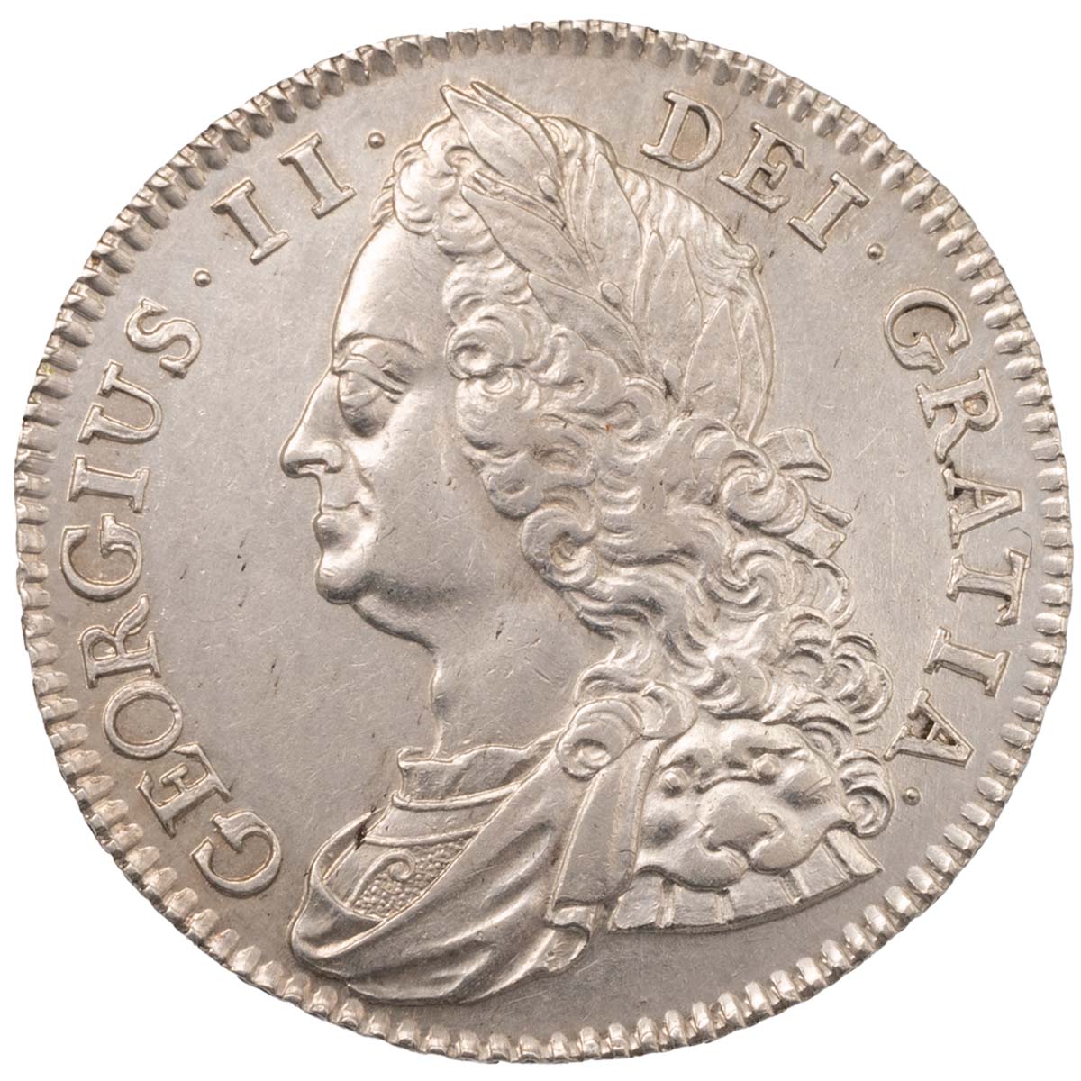 1743 King George II silver Halfcrown with 'DECIMO SEPTIMO' edge (S 3694, ESC 603a, Bull 1684). Ob...