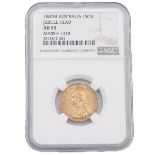 1887M Melbourne gold 'Hooked J' Sovereign graded AU 55 by NGC (Marsh 131B, S 3867). Obverse: 'Jub...