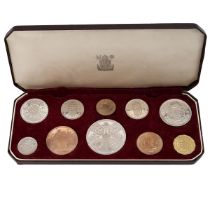 1953 Queen Elizabeth II ten-coin proof specimen set from the Royal Mint in the original display b...