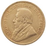 1898 South African Republic 22-carat gold one Kruger Pond coin (KM 10.2). Obverse: left-facing bu...