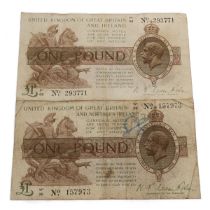 Two (2) 1922-1923 King George V United Kingdom and Northern Ireland One Pound (£1) banknote (P  3...