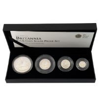 2009 4-coin silver proof Britannia set from The Royal Mint in original packaging. Includes (1) 20...