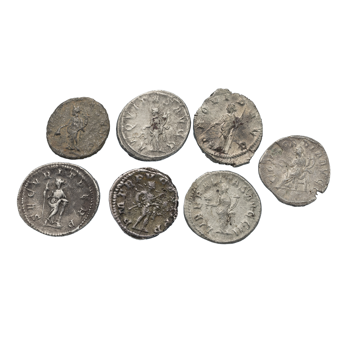 Seven (7) 3rd century Roman silver AR Antoniniani, various Emperors, mints and grades. Weight: 26... - Image 2 of 2
