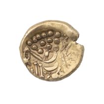 Circa 65 BC 'Chute' type British A gold Stater (S 22, ABC 746). Obverse: wreath and crescents. Re...