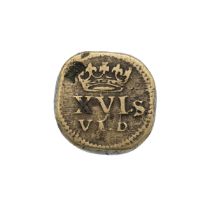 1612-1619 King James I round-type Spur Ryal coin weight with value marked as 16s 6d. Obverse: a c...