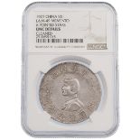 1927 China silver Memento Sun Yat Set Dollar six-point star graded UNC DETAILS by NGC (L&M-49). O...