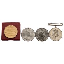 Four (4) unofficial coronation medals in base metal. Includes (1) 1953 Queen Elizabeth II Coronat...