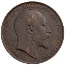 1902 King Edward VII high-grade 'Low Tide' bronze Penny (S 3990A). Obverse: right-facing bare hea...