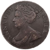 1707E Edinburgh Post-Union Queen Anne silver Crown with 'SEXTO' edged (S 3600). Obverse: second l...